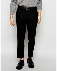 Asos Brand Slim Smart Cropped Pants In Textured Herringbone In Wool Mix