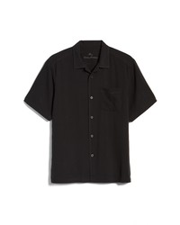 Black Herringbone Silk Short Sleeve Shirt