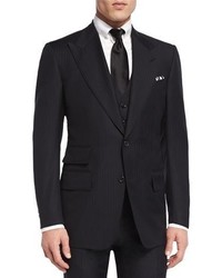Black Herringbone Three Piece Suit