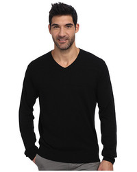 Black Herringbone V-neck Sweater