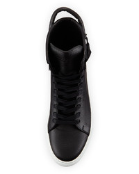 Buscemi 125mm High Top Leather Sneaker With Padlock Blackwhite
