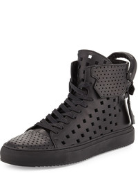 Buscemi 125mm Perforated Leather High Top Sneaker Black