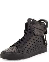 Buscemi 125mm Perforated Leather High Top Sneaker Black