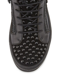 Giuseppe Zanotti Beaded Leather High Top Sneaker Black