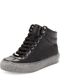 Jimmy Choo Belgravia Leather High Top Sneaker With Crackle Sole Black