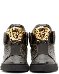 Versace Black Croc Embossed Medusa High Top Sneakers