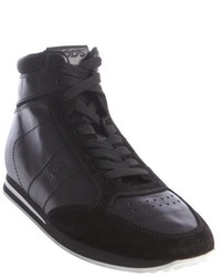 Tod's Black Leather And Suede High Top Sneakers