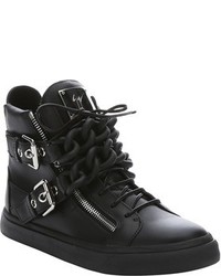 Giuseppe Zanotti Black Leather Double Chain London High Top Sneakers