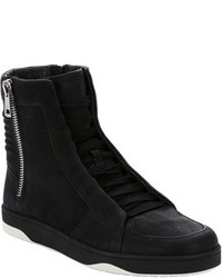 Gucci Black Leather Dual Side Zip High Top Sneakers