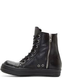 Rick Owens Black Leather High Top Sneakers