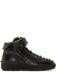 Valentino Black Leather Rockstud High Top Sneakers