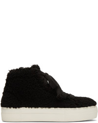 Helmut Lang Black Shearling Stitched High Top Sneakers