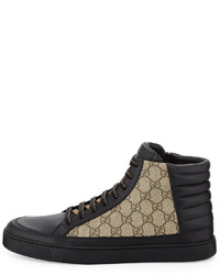 Gucci Common Leather High Top Sneakers Blackbeige