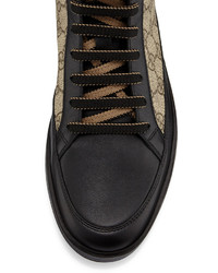 Gucci Common Leather High Top Sneakers Blackbeige