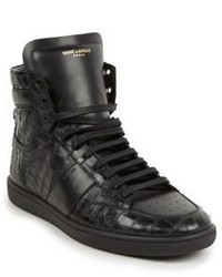 Saint Laurent Croc Embossed Leather High Top Sneakers
