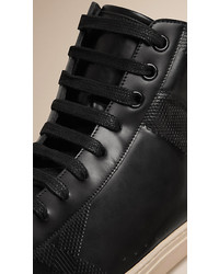 Burberry Embossed Check High Top Leather Trainers