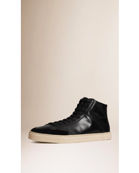 Burberry Embossed Check High Top Leather Trainers