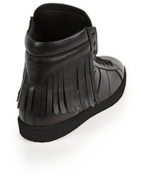Saint Laurent Fringed Leather High Top Sneakers