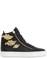 Giuseppe Zanotti Design Gold Leaves Leather High Top Sneakers