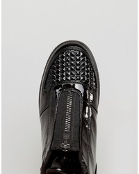 Asos High Top Sneakers In Black Patent With Zip