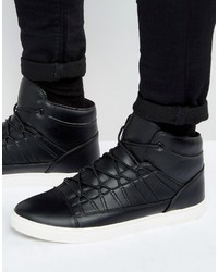 Asos High Top Sneakers In Black With Perforated Tongue
