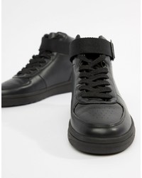 ASOS DESIGN High Top Trainers In Black Polish With Strap