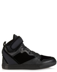 Balenciaga High Top Velvet Leather And Neoprene Trainers