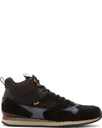 Paul Smith Jeans Black Leather Mesh Fable High Top Sneakers