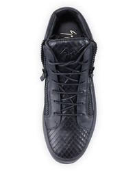 Giuseppe Zanotti Laser Embossed Leather High Top Sneaker Black