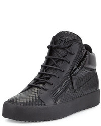 Giuseppe Zanotti Laser Embossed Leather High Top Sneaker Black