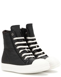 Rick Owens Leather And Shearling High Top Sneakers