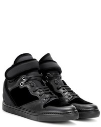 Balenciaga Leather And Velvet High Top Sneakers