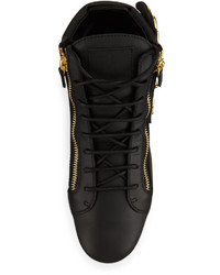 Giuseppe Zanotti Leather High Top Sneaker With Golden Wings Black