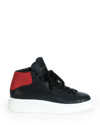 Alexander McQueen Leather High Top Sneaker With Red Backing Black