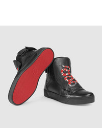 Gucci Leather High Top Sneaker With Snake