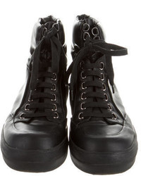 Jil Sander Navy Leather High Top Sneakers