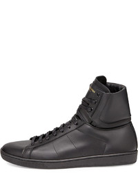 Saint Laurent Leather High Top Sneakers Black