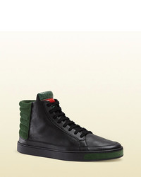 Gucci Leather Suede And Ayers Snake High Top Sneaker