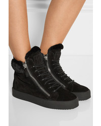 Giuseppe Zanotti May London Shearling Lined Suede High Top Sneakers Black