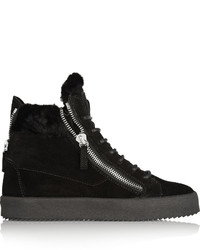 Giuseppe Zanotti May London Shearling Lined Suede High Top Sneakers Black