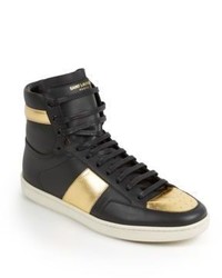 Saint Laurent Metallic Colorblocked Leather High Top Sneakers