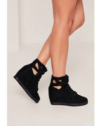 Missguided Black Cut Out Wedge High Top Trainers