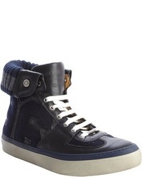 Jimmy Choo Navy And Black Fabric Leather Accent Walcott Varsity High Top Sneakers