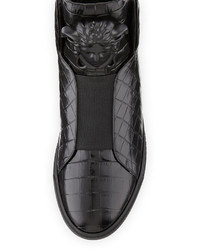 Versace Palazzo Idol Crocodile Embossed Leather High Top Sneaker