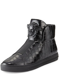 Versace Palazzo Idol Crocodile Embossed Leather High Top Sneaker