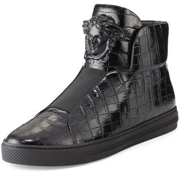 Versace Palazzo Idol Crocodile Embossed Leather High Top Sneaker ...