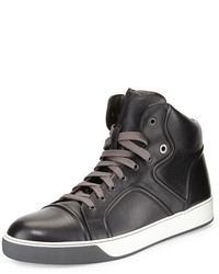 Lanvin Piped Leather High Top Sneaker Black