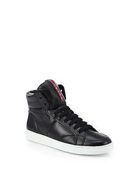 Prada Leather High Top Sneakers Black Shoes
