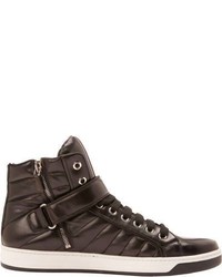 Prada Quilted Leather High Top Sneakers Black