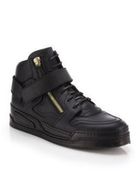 Versace Runway Stitched Leather High Top Sneakers